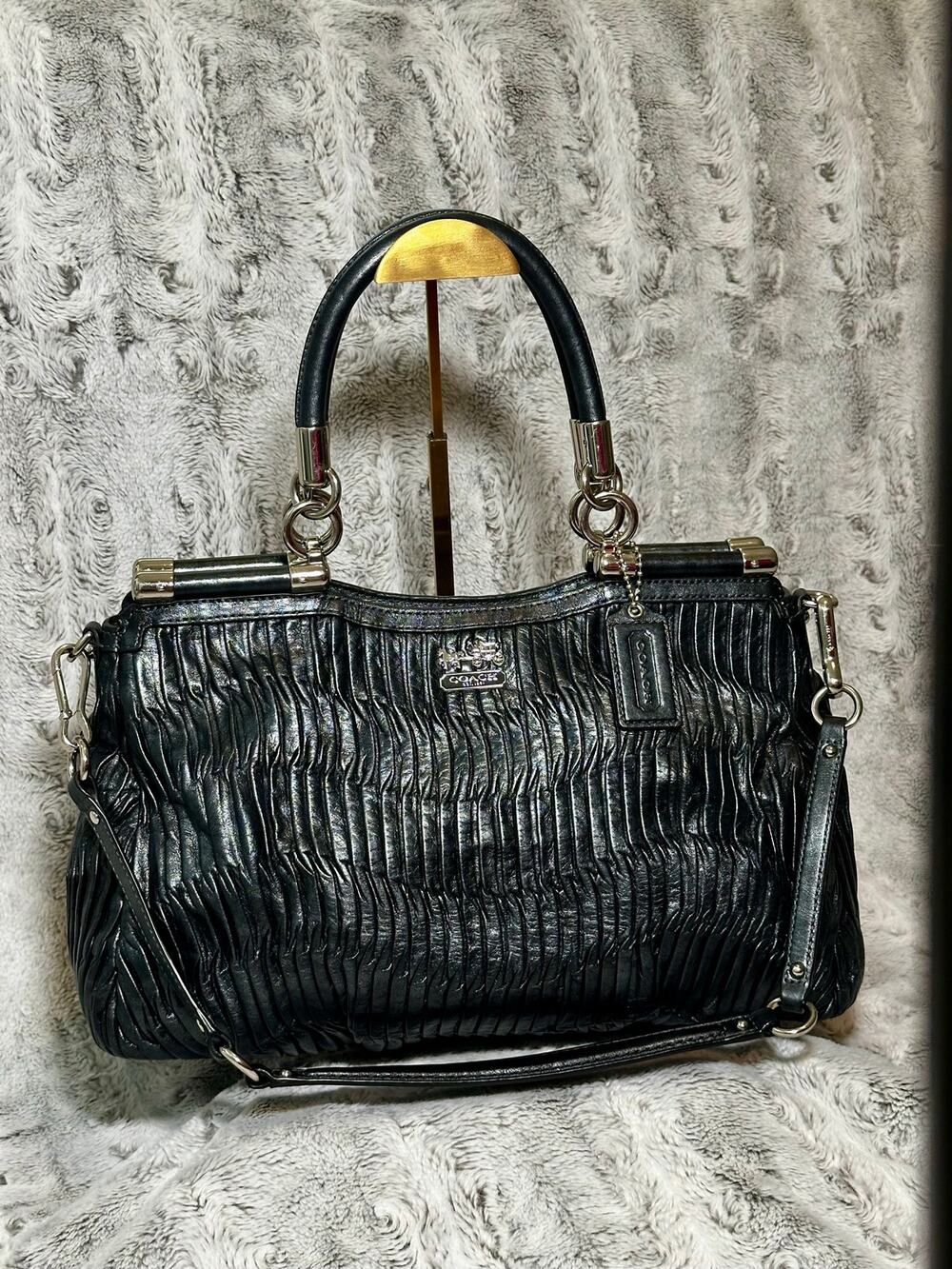 Coach Madison Gathered Carrie 21281 Black Leather Satchel Crossbody 2012
